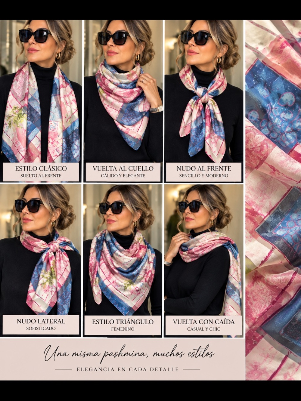 Elegant Floral Pink & Blue Pashmina Scarf - Women's Accessory